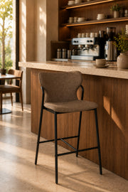 Modern Upholstered Bar Stool with Curved Backrest & Metal Frame - Counter Height Chair for Kitchen &