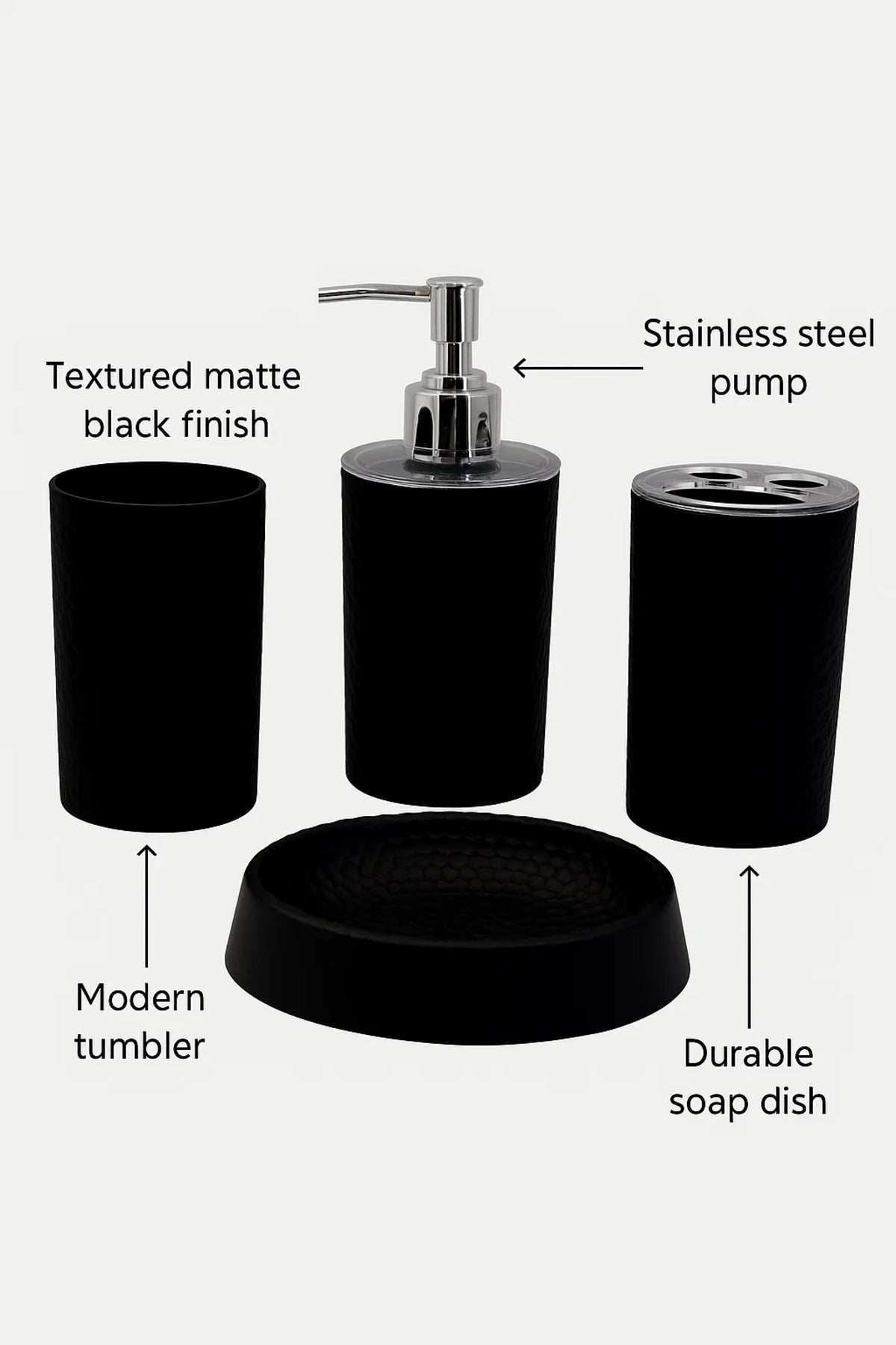 Textured Black Resin Bathroom Accessory Set Ð 4 set