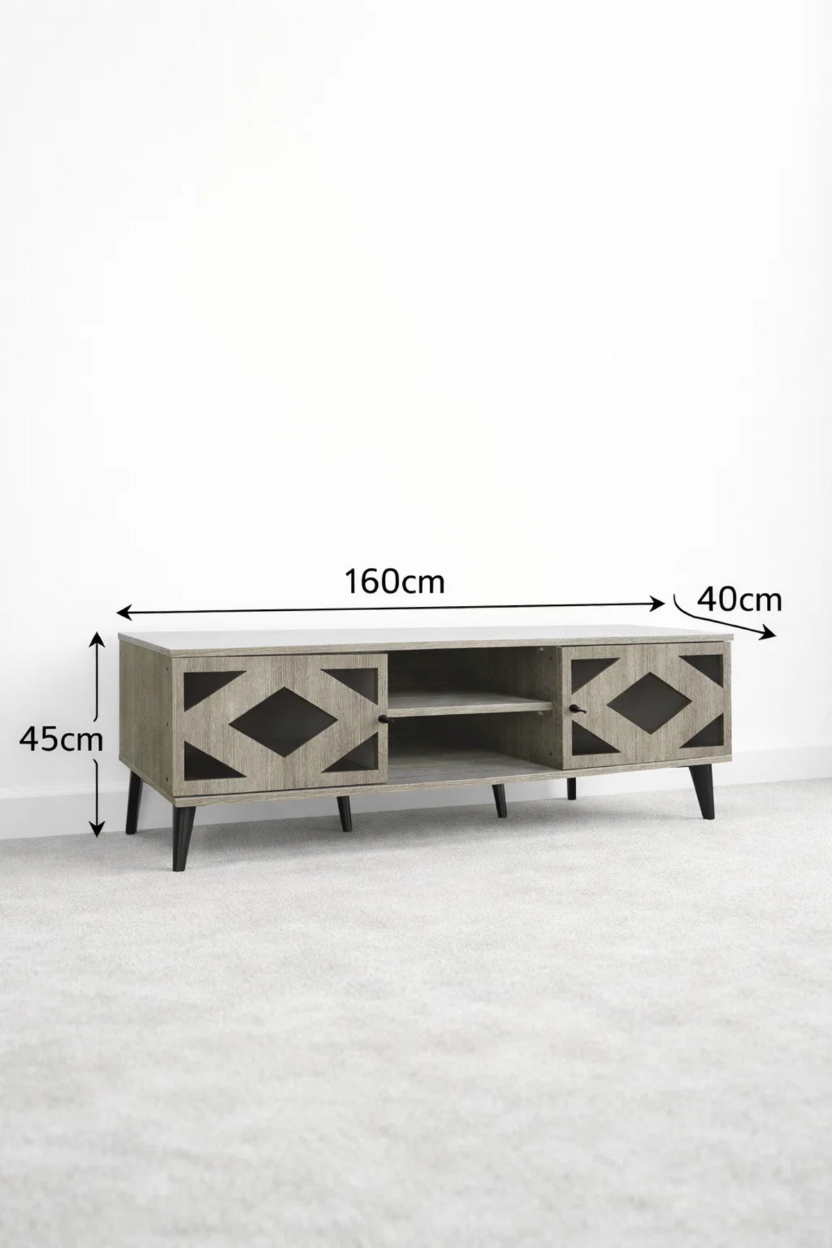Stylish Beige Media Console 160cm TV Stand with Storage Geometric Design Living Room Furniture