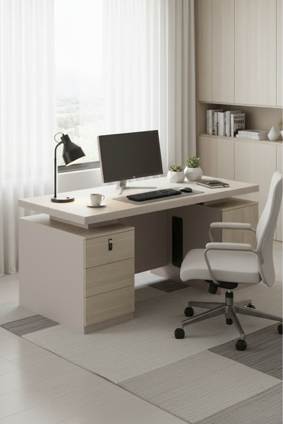 P.O.MORANDI Executive Desk with Storage and Cable Management