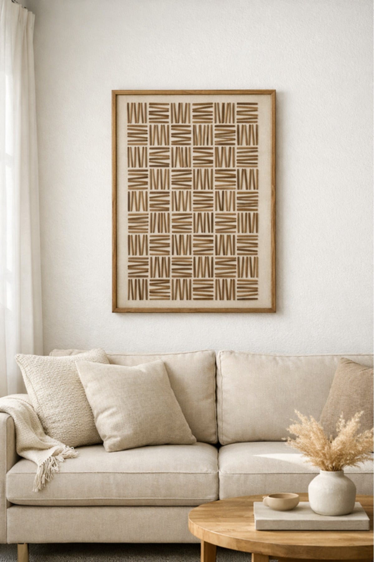 Natural Wood Pattern Wall Art with Wooden Frame Modern Decorative Panel natural wood