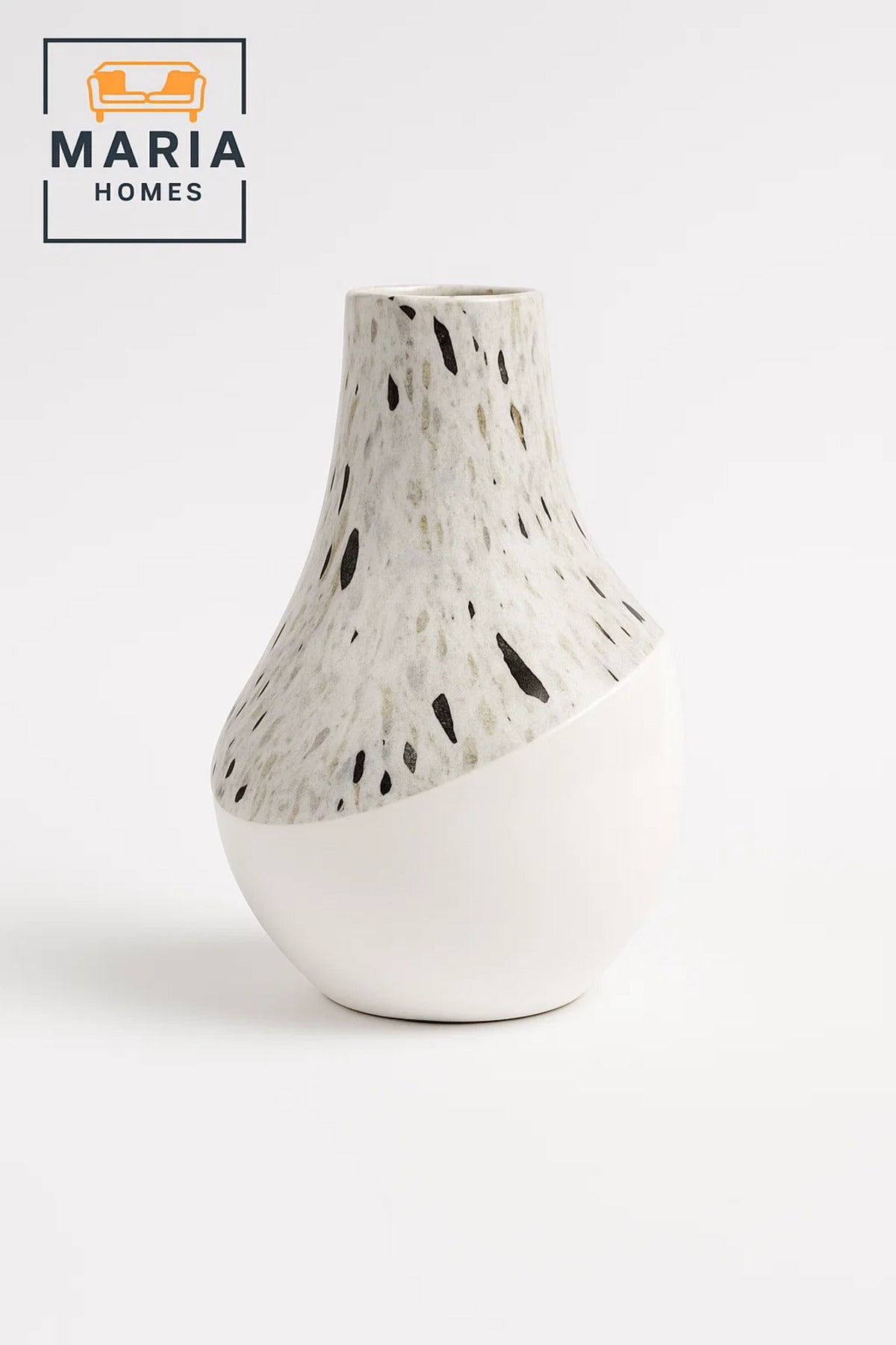 White Terrazzo and Glossy Ceramic Vase √ê Modern Two-Tone Decorative Flower Pot