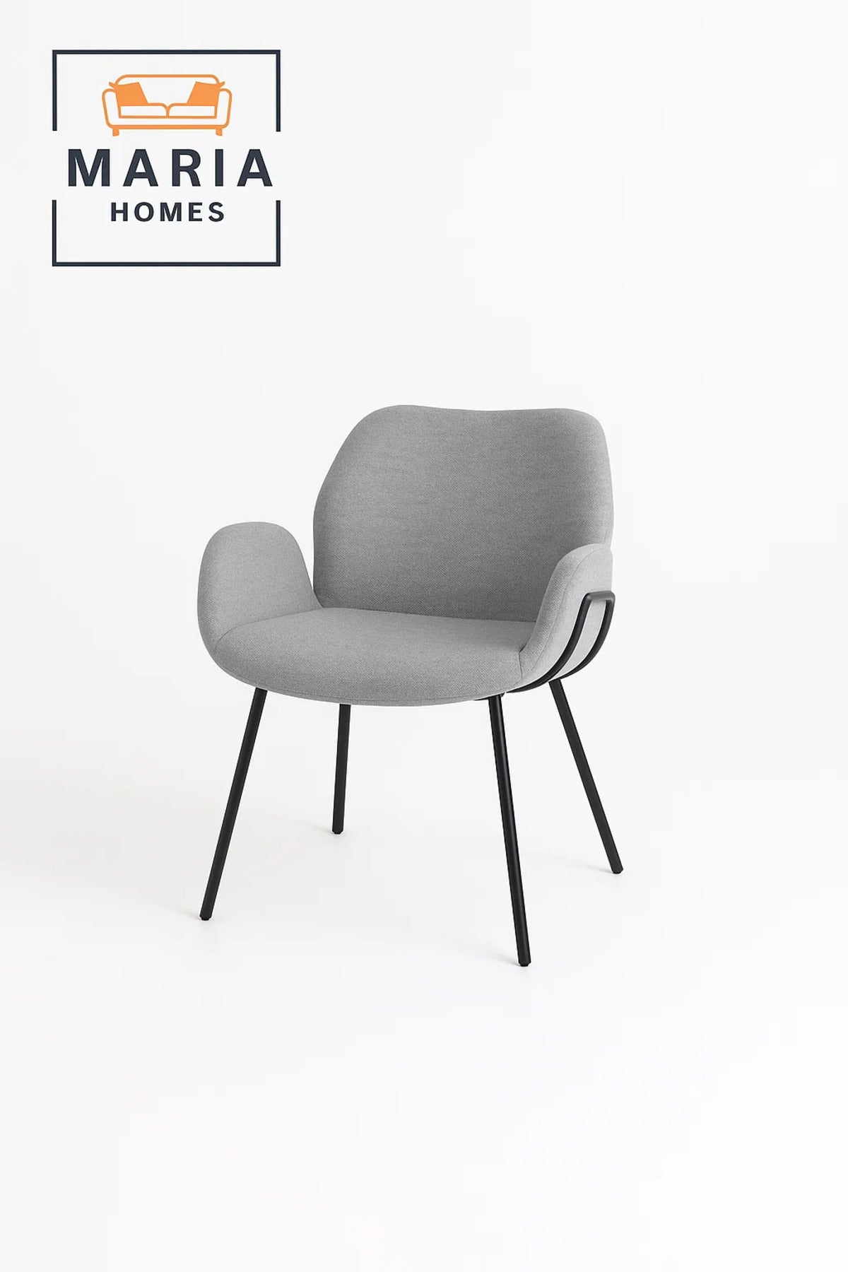 Grey Fabric Armchair with Black Metal Legs Ð Modern Padded Chair for Living Room or Office