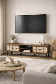 حامل تلفزيون خشبي حديث بني داكن بنمط حجر بيج 160 × 40 × 43 سم