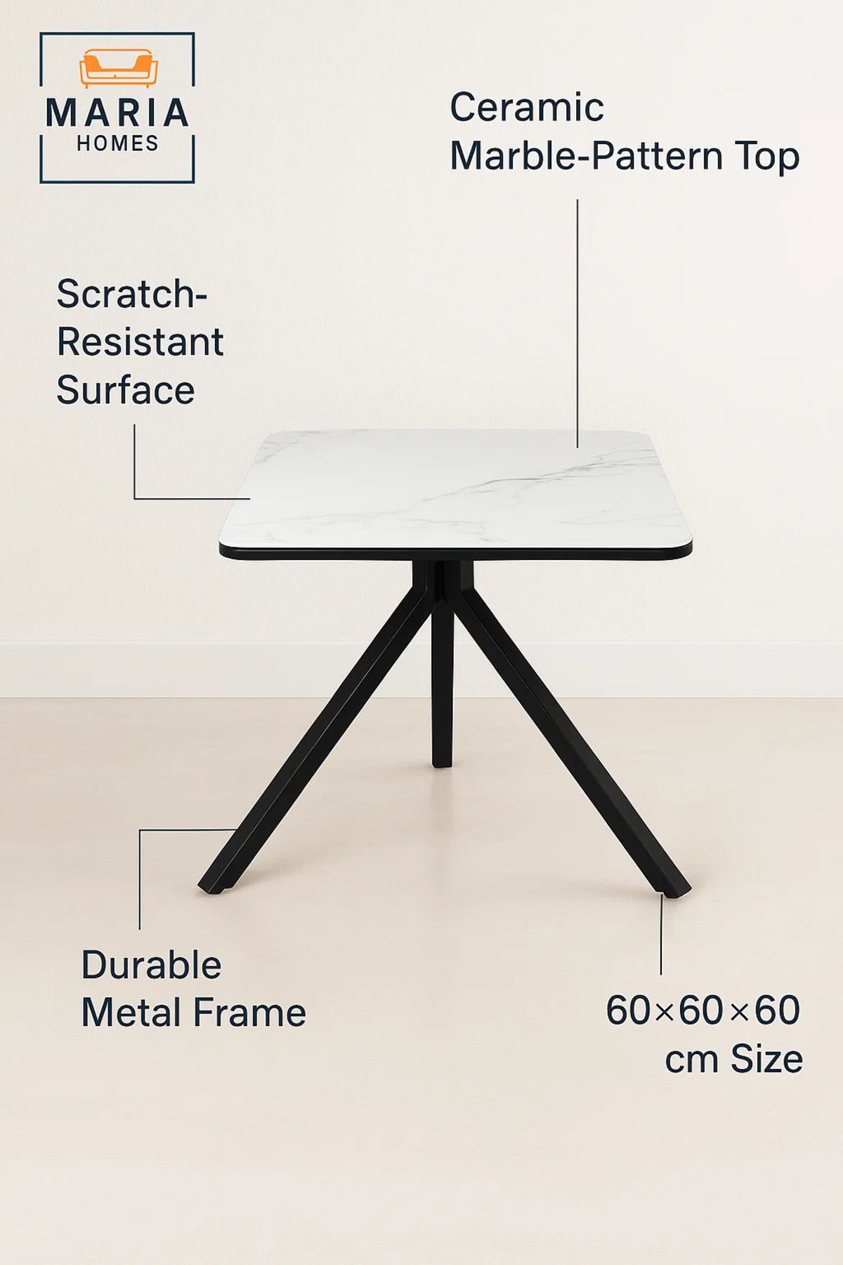 White Marble Dining Table Modern Caf≈Ω Restaurant, Office & Home Metal Furniture 60_60_60 cm