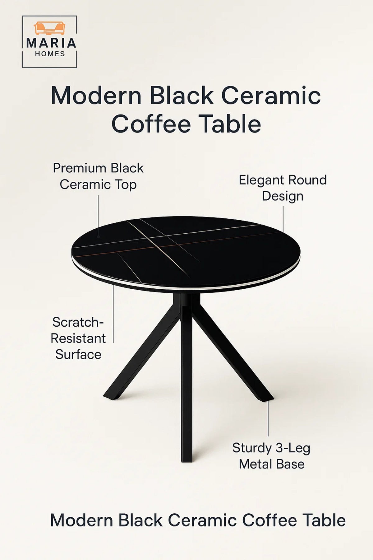Round Black Marble Dining Table √ê Modern Caf≈Ω, Restaurant, Office & Home Metal Furniture 60_60_60 cm