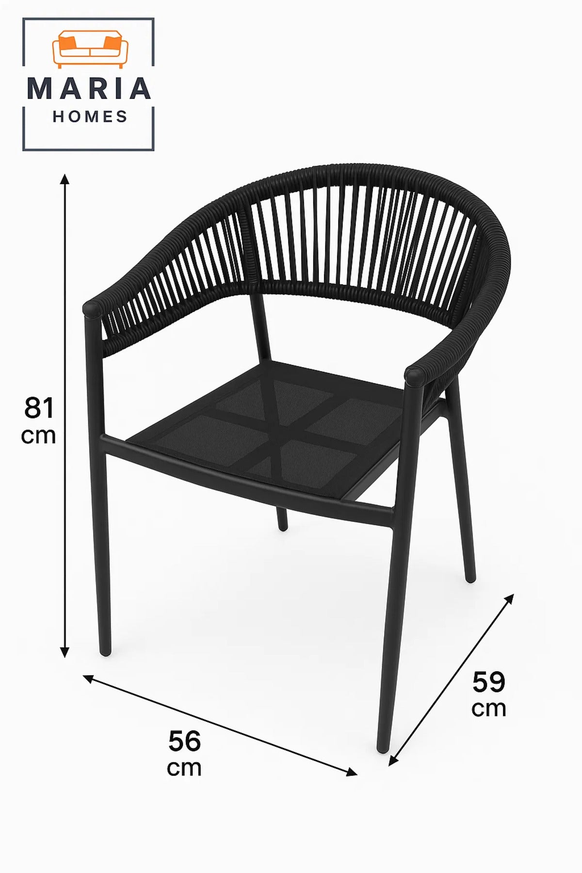 Modern Black Outdoor Rope Chair Ð Breathable Mesh Seat for Patio or Balcony