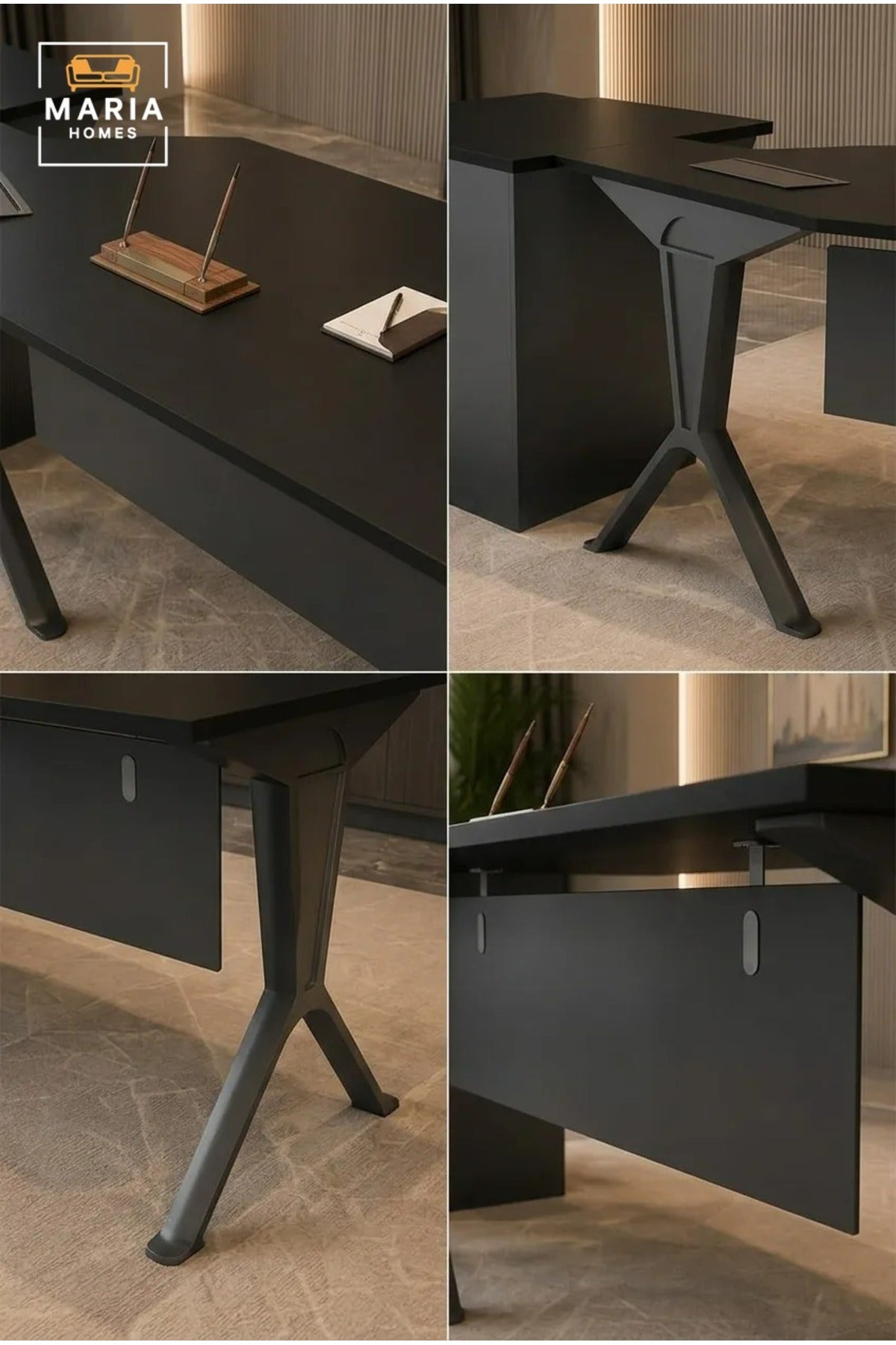 Modern Executive Office Desk with Side Storage Cabinet √ê Contemporary Manager Workstation Desk