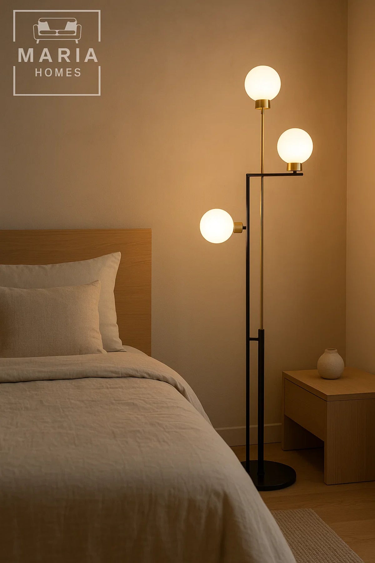 Contemporary Black and Gold Floor Lamp with 3 Globes