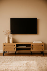 Light Brown Wooden TV Stand 180_40_44 cm Ð Modern TV Unit with Storage Cabinets and Open Shelves