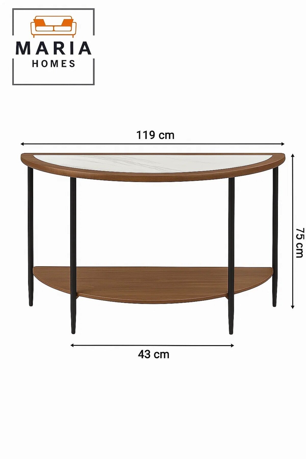 Half Moon Console Table with Marble Top Ð 119x75x43cm Modern Entryway Hallway Accent Table