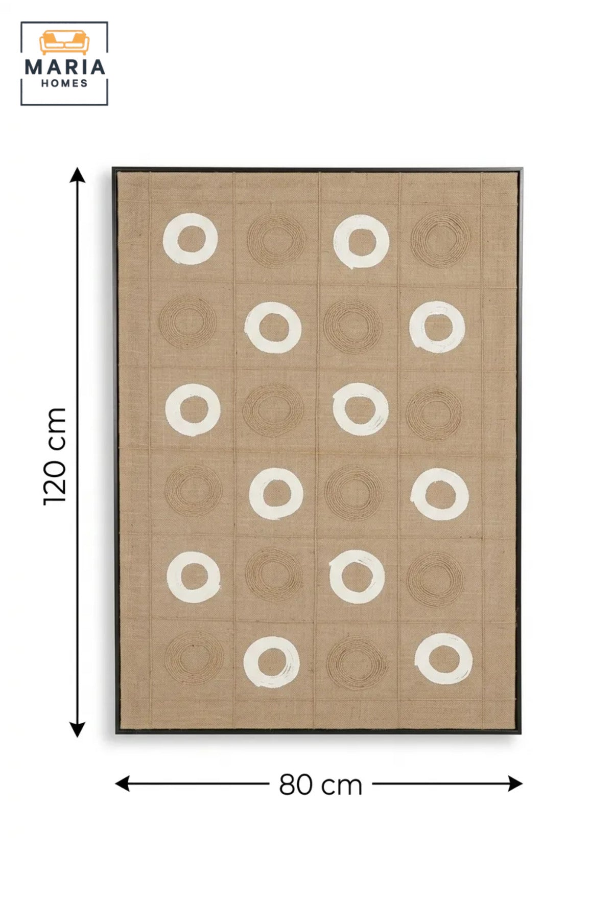 Modern Geometric Textured Wall Art with Slim Black Frame, Beige and White Circle Design for Living Room, Bedroom, Hallway and Office Décor