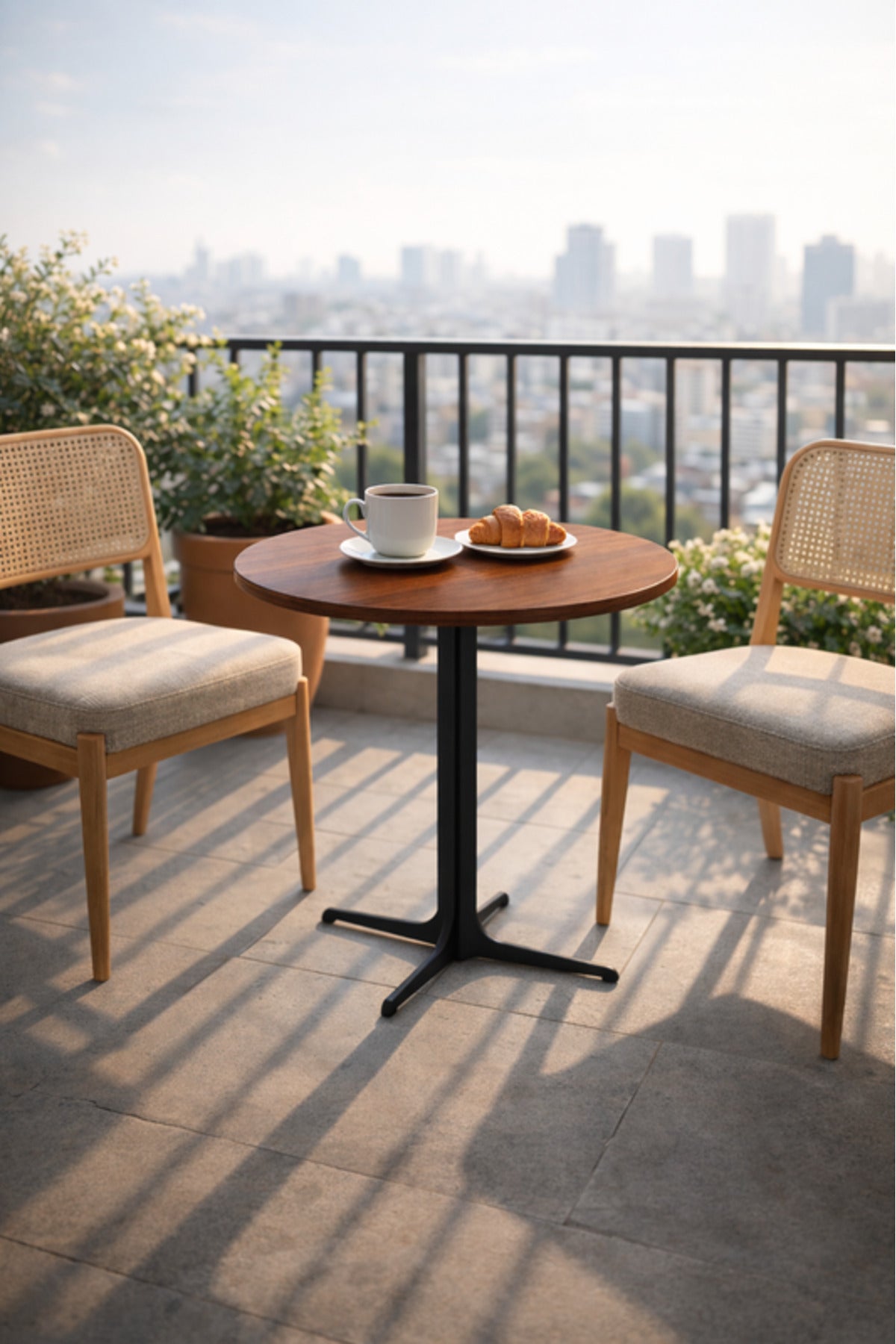 Beige Round Coffee Table with Black Base, 70x70x75 CM beige round coffee Dinner