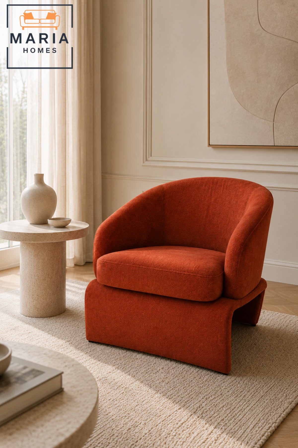 Orange Upholstered Barrel Accent Chair – Modern Lounge Chair for Living Room, Bedroom, Hotel & Reception Area