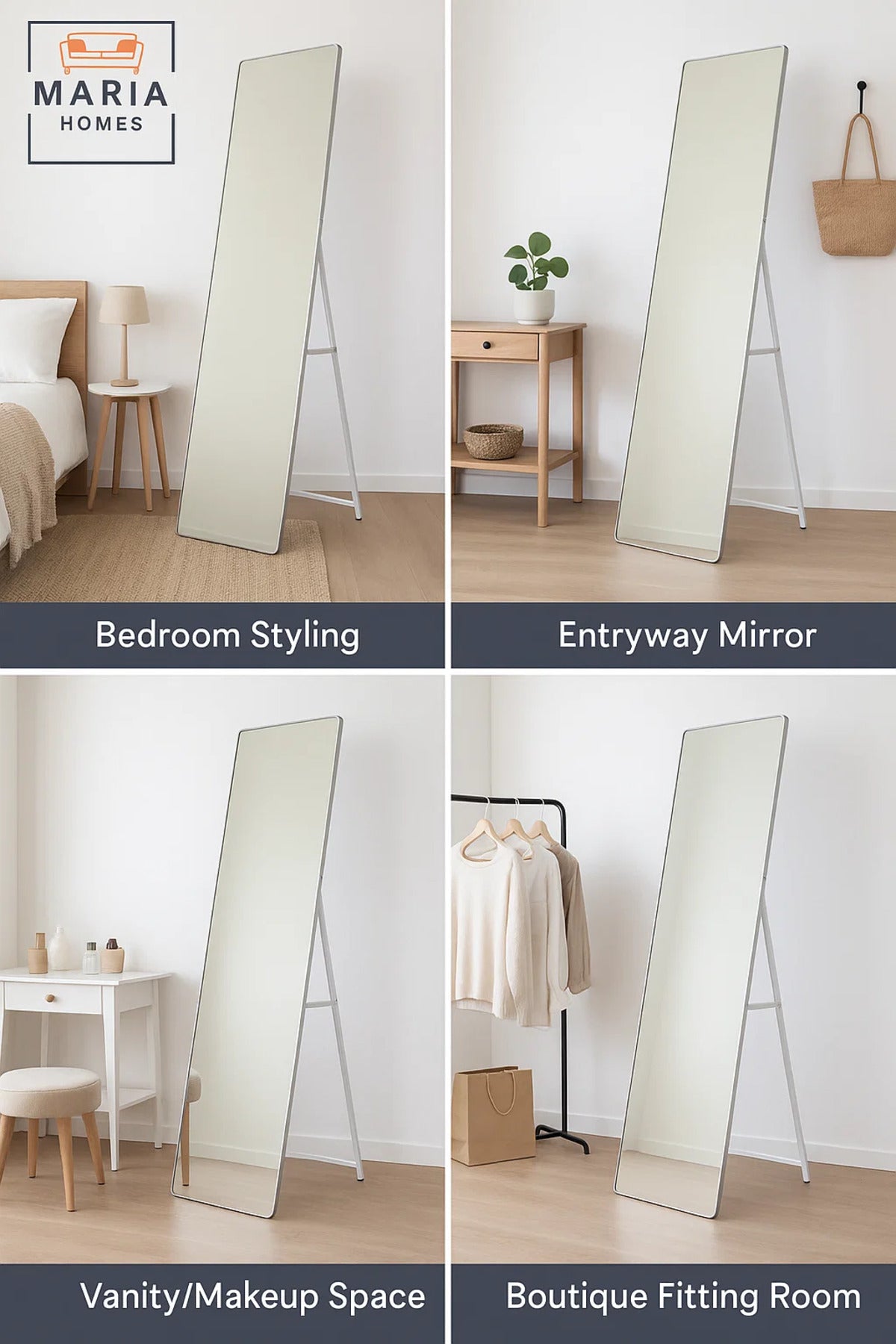 Full-Length Standing Mirror 155x44 cm Ð Silver Frame Floor Mirror for Bedroom & Dressing Room