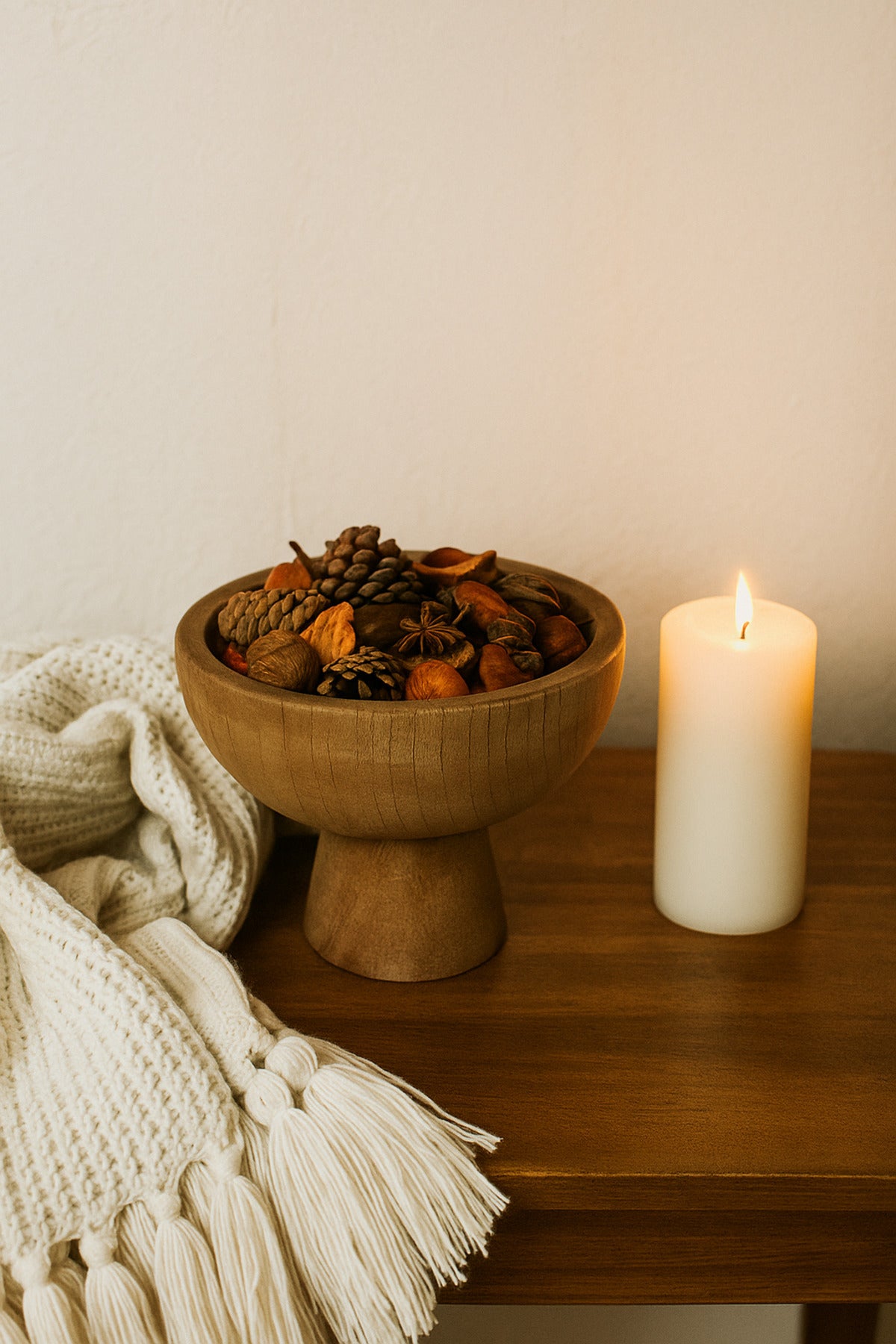 Walnut Wooden Pedestal Bowl Ð Decorative Serving & Display Centerpiece for Home DŽcor