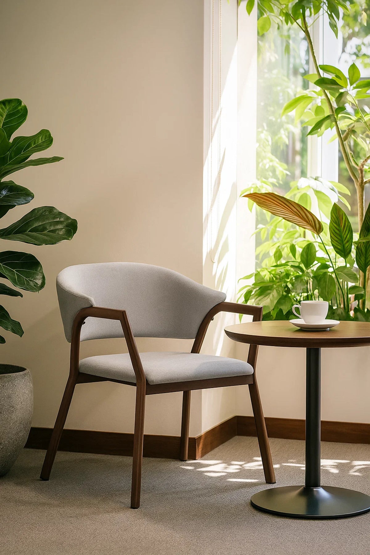 Modern Grey Upholstered Dining Chair with Wooden Legs √ê Comfortable Accent Chair for Home Office