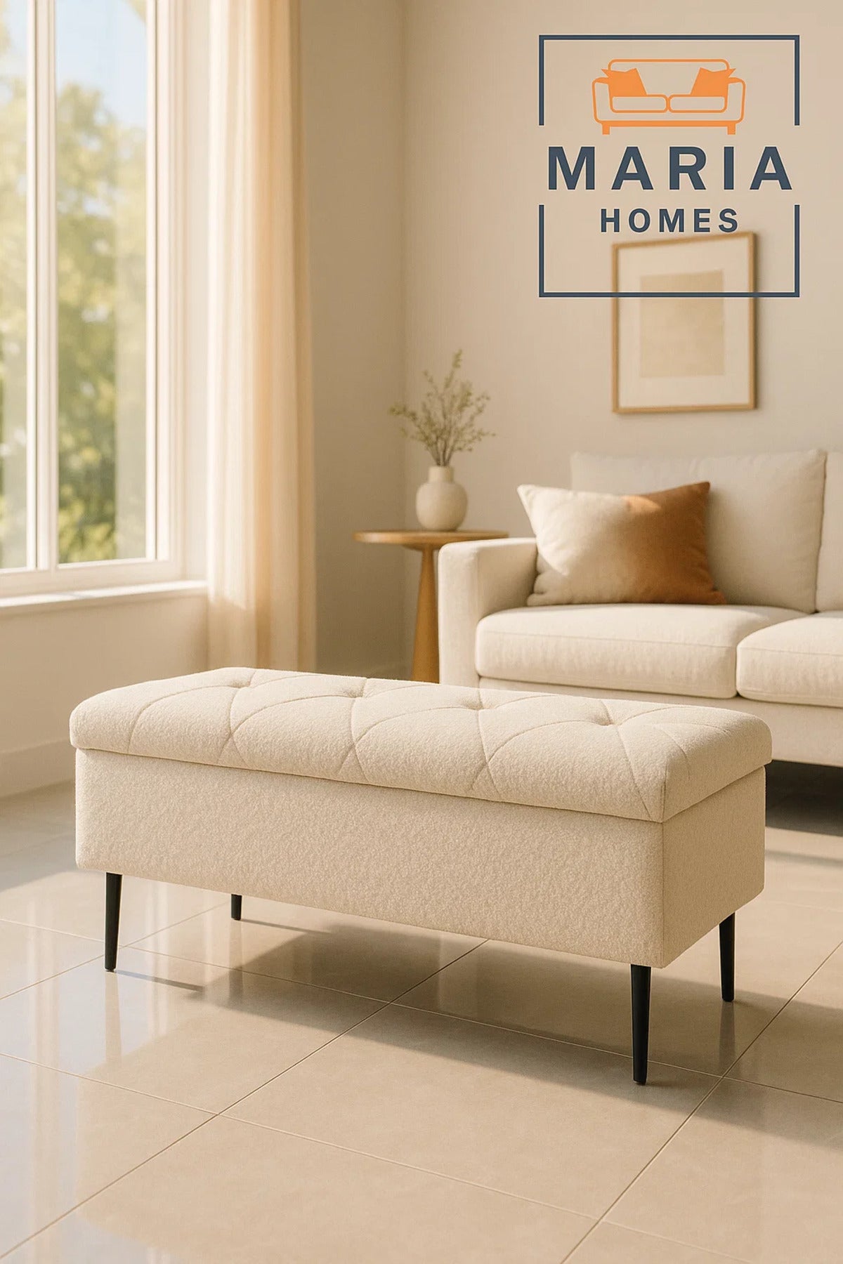 Tufted Rectangular Ottoman with Black Metal Legs