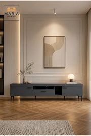 Modern Dark Grey TV Unit 200 _ 40 _ 46 cm √ê Entertainment Center with Storage Cabinets, Drawer and Open Shelves