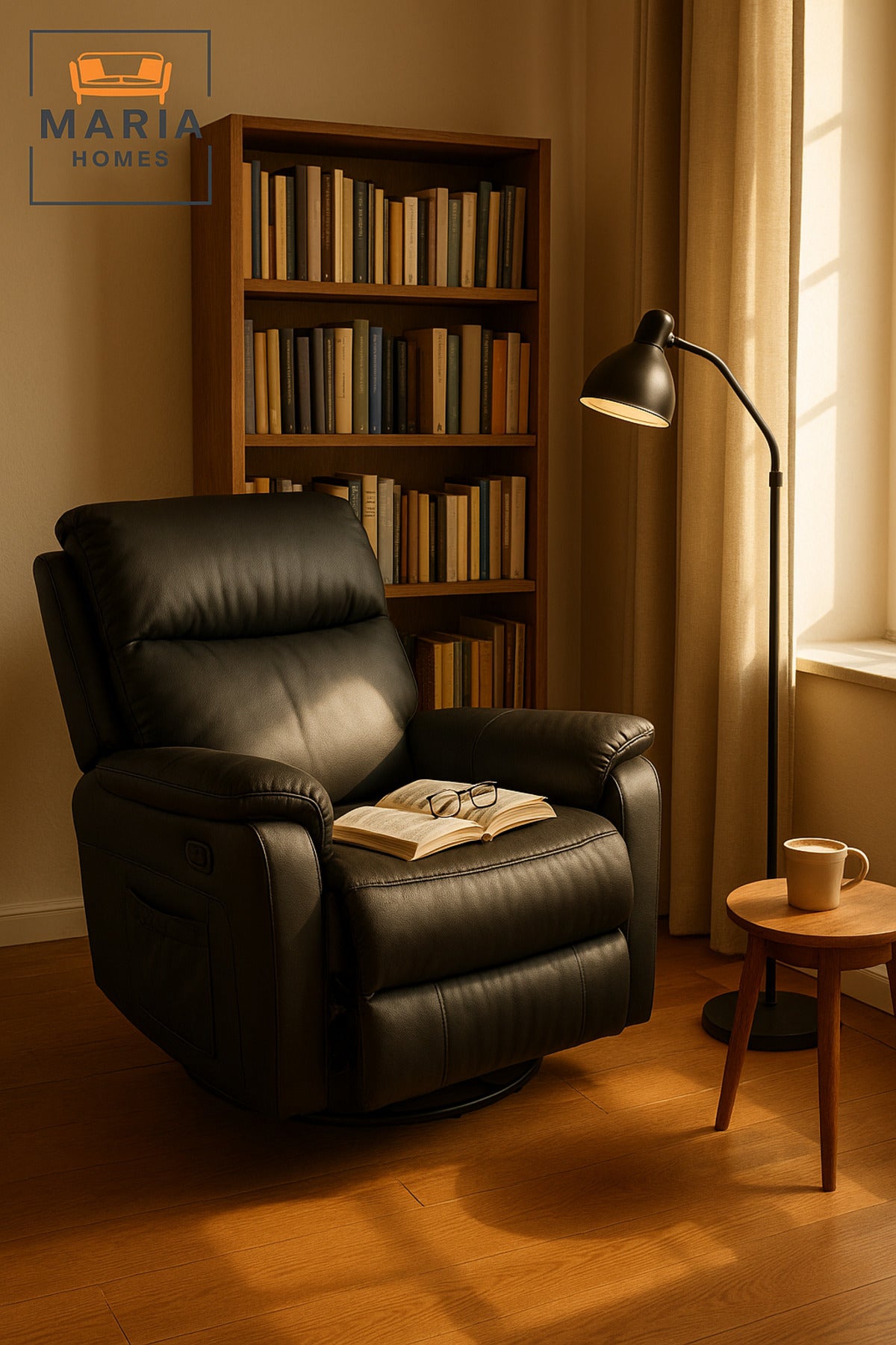 Black Recliner Chair Ð Swivel, Footrest & Side Pocket for Living Room Comfort