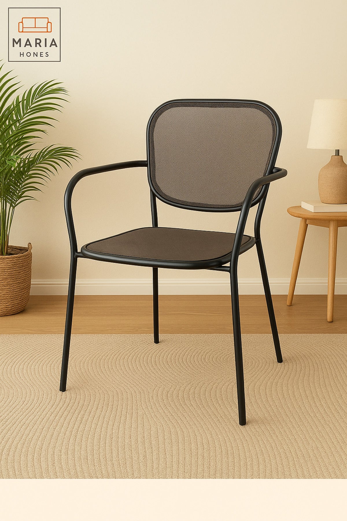 1 PCS Black Mesh Dining Chair with Armrests Modern Design