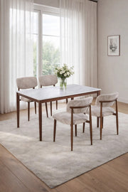 Luxury 4-Person Dining Table Set Faux Marble Top with Upholstered Chairs for Dining Room Home