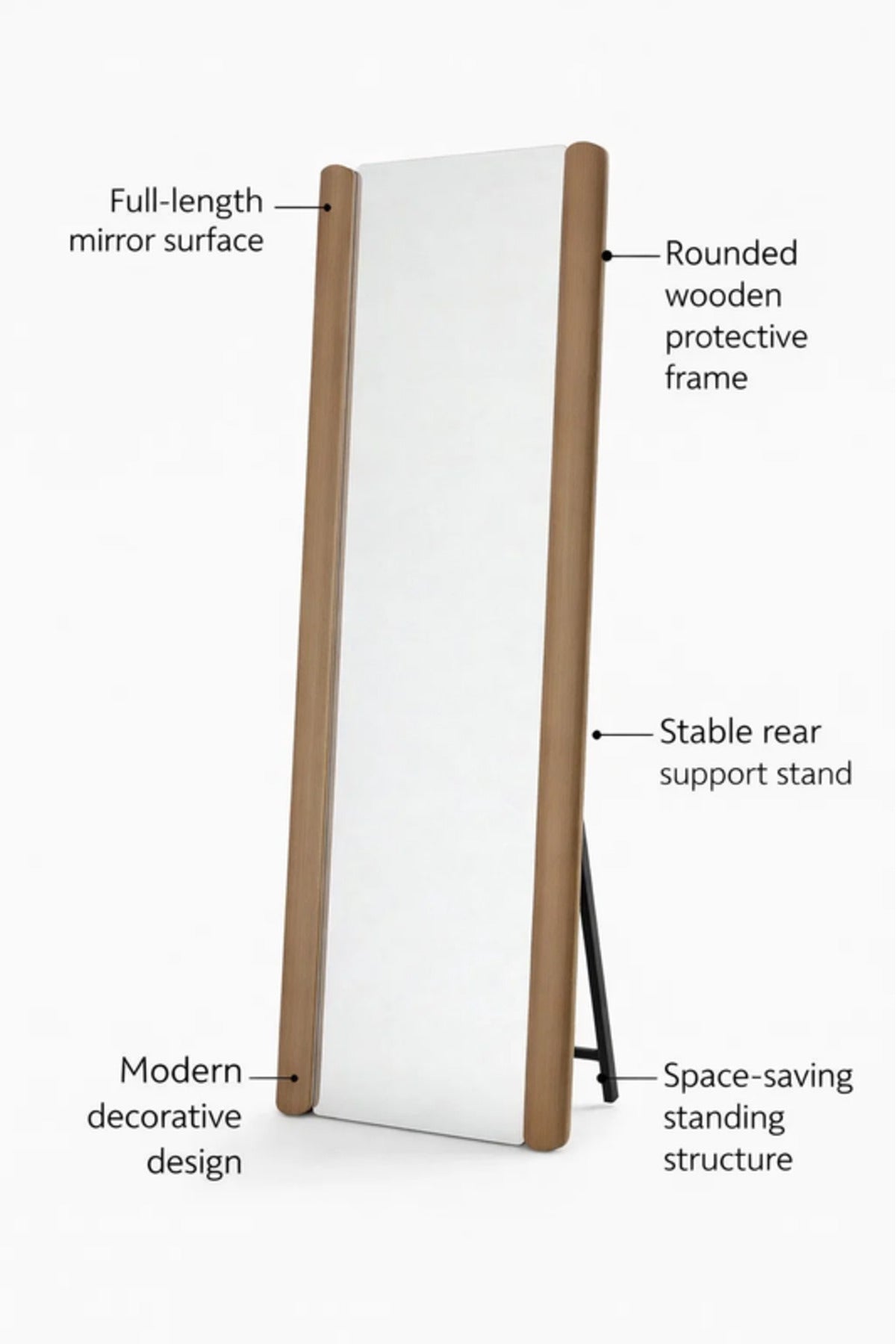 Brown Frame Floor Mirror Full Length Standing Mirror for Bedroom Decor