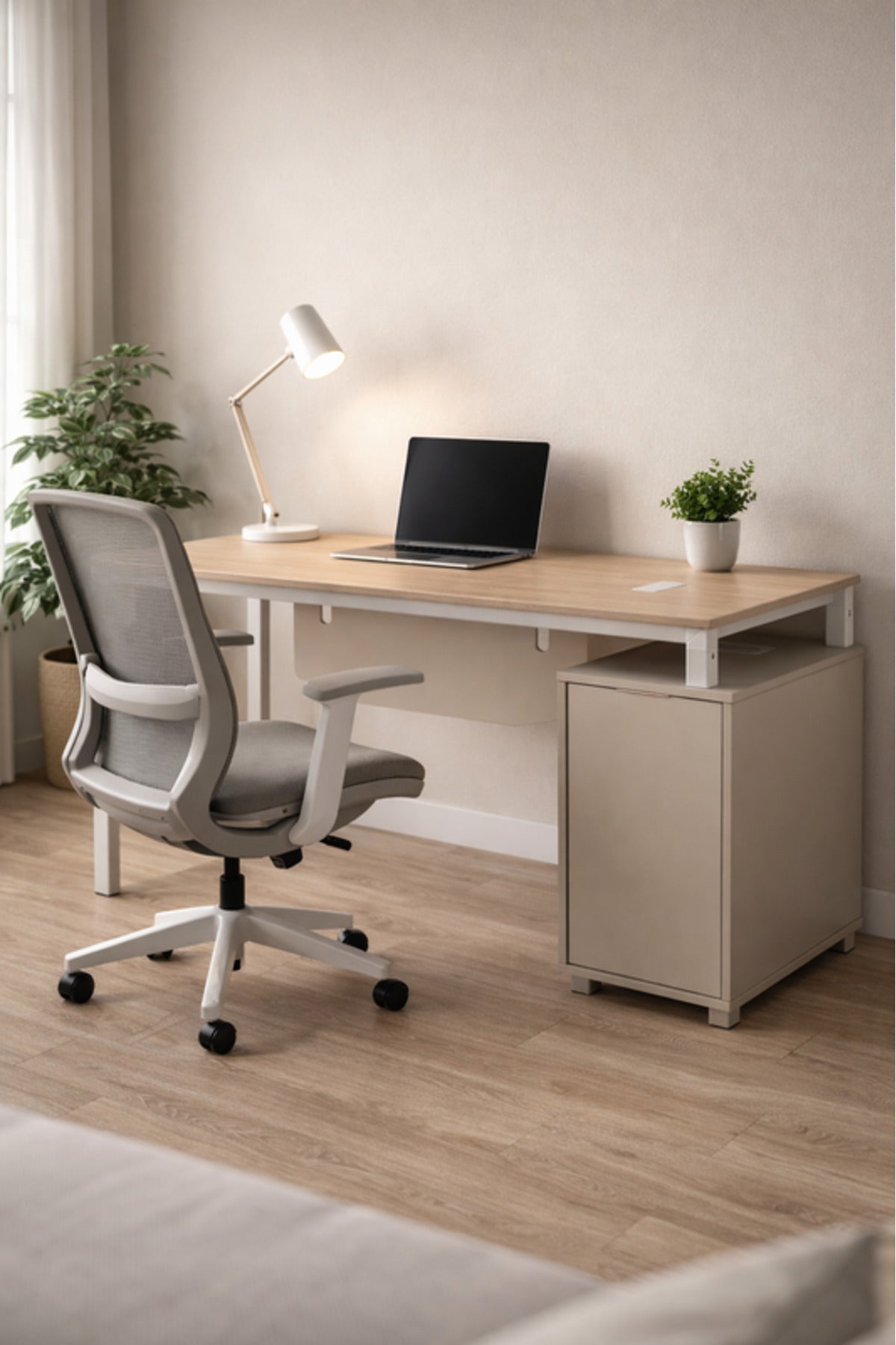 Modern Walnut Office Desk with Side Storage Cabinet 180 _ 80 _ 75 cm