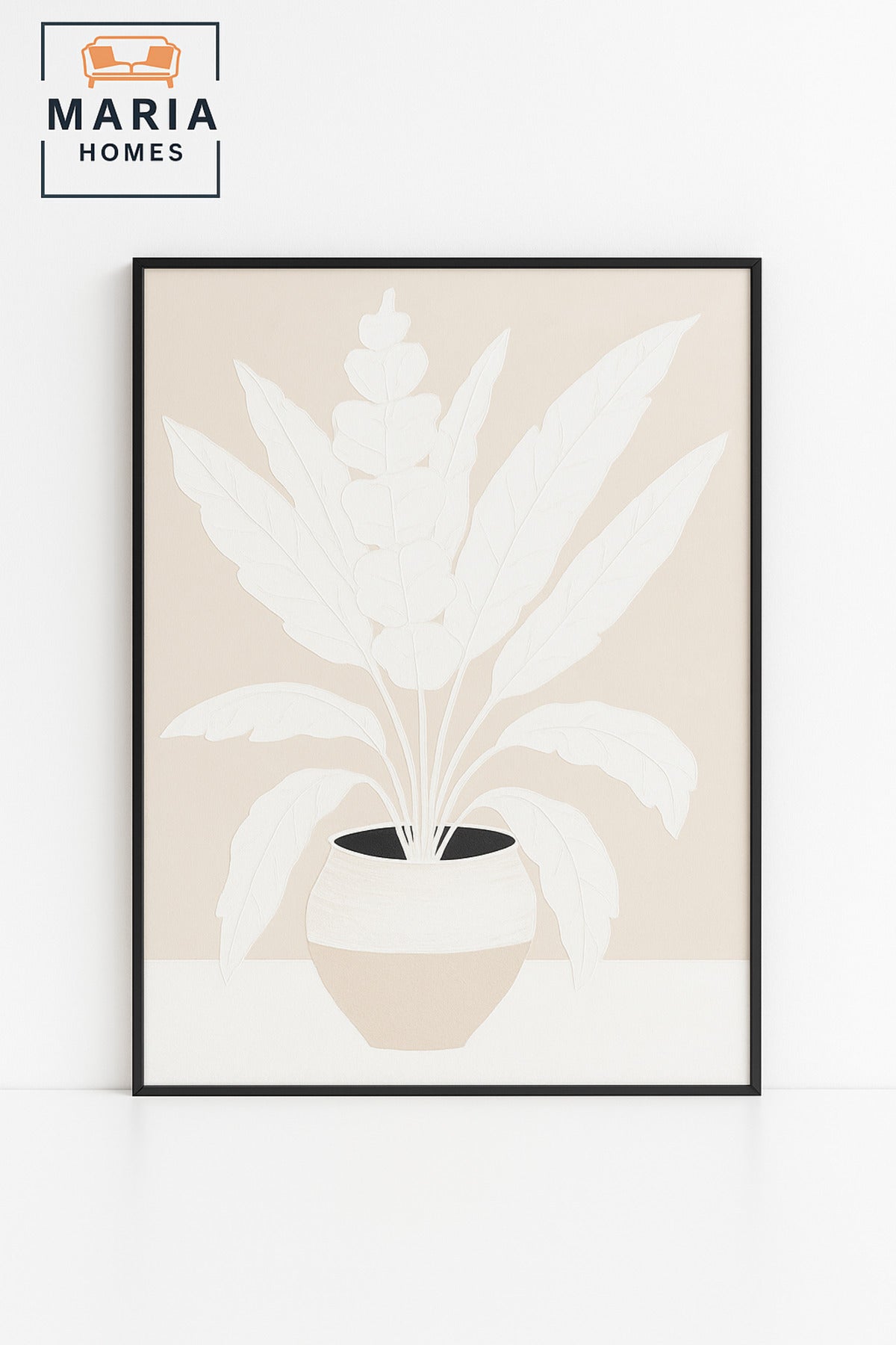 Large White & Beige Botanical Wall Art Ð Minimalist Framed Canvas 120_80 cm