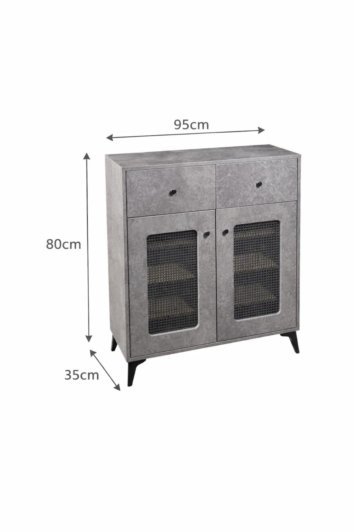 Modern Grey Shoe Cabinet Sideboard with Mesh Doors and Two Drawers for Home Entrance Storage Unit