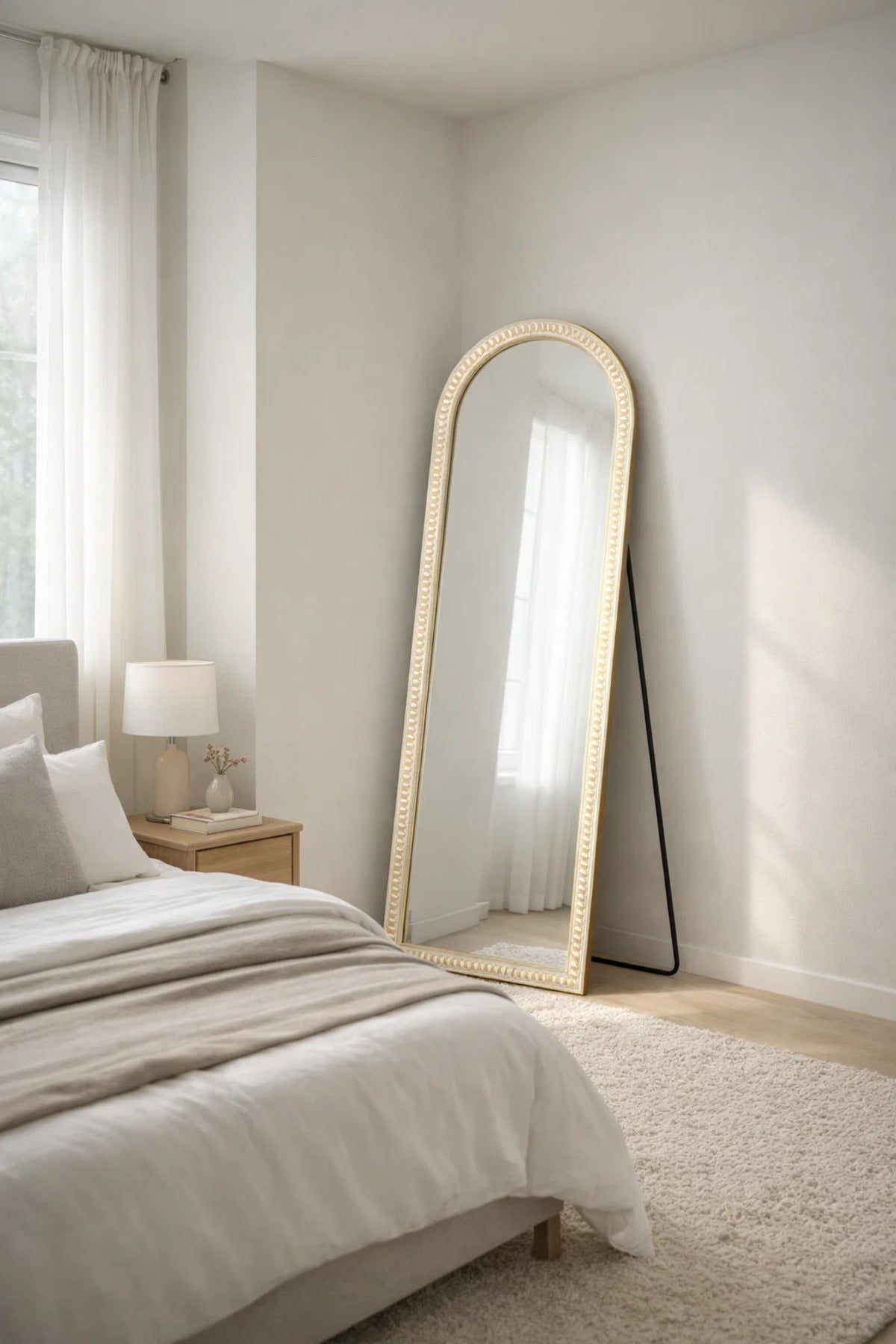 Arched Full Length Mirror White and Gold Frame 160x60cm Bedroom Decor