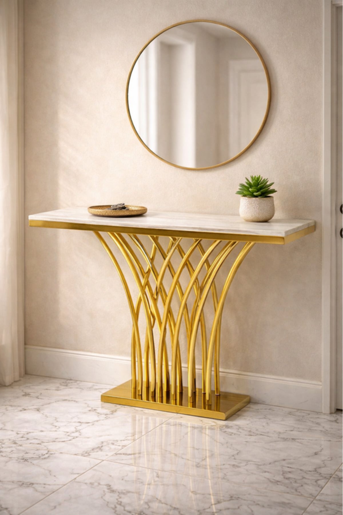 Gold Stainless Steel Console Table with Marble Top 140_40 cm Modern Entryway gold