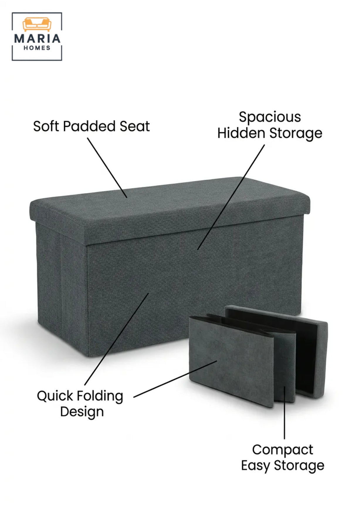 Foldable Storage Ottoman Bench with Padded Seat and Hidden Compartment, Collapsible Organizer for Bedroom, Living Room, Entryway and Dressing Room