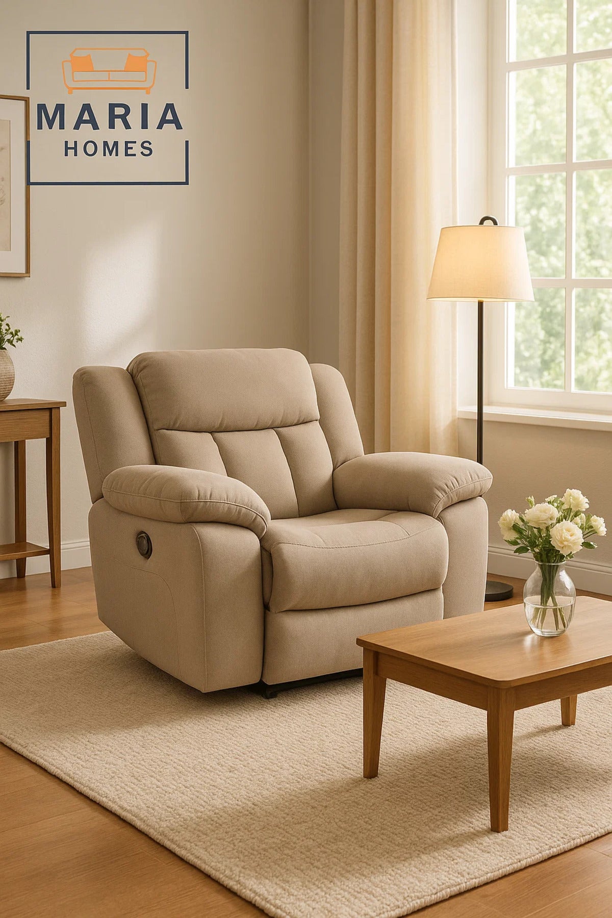 Plush Recliner Armchair with Footrest Ð Beige
