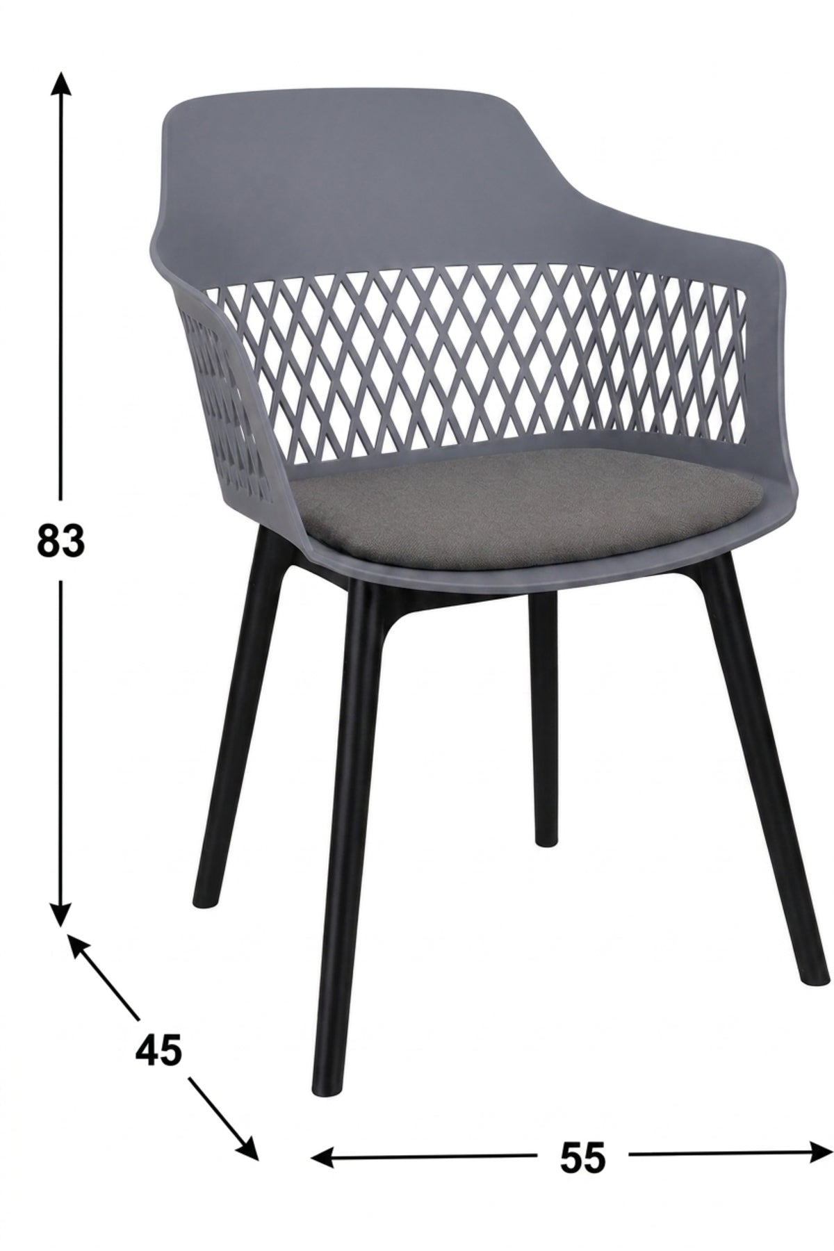 Modern Grey Plastic Dining Chair with Cushion Seat and Armrests √ê Contemporary Indoor Outdoor Chair for Dining Room, Caf≈Ω & Patio