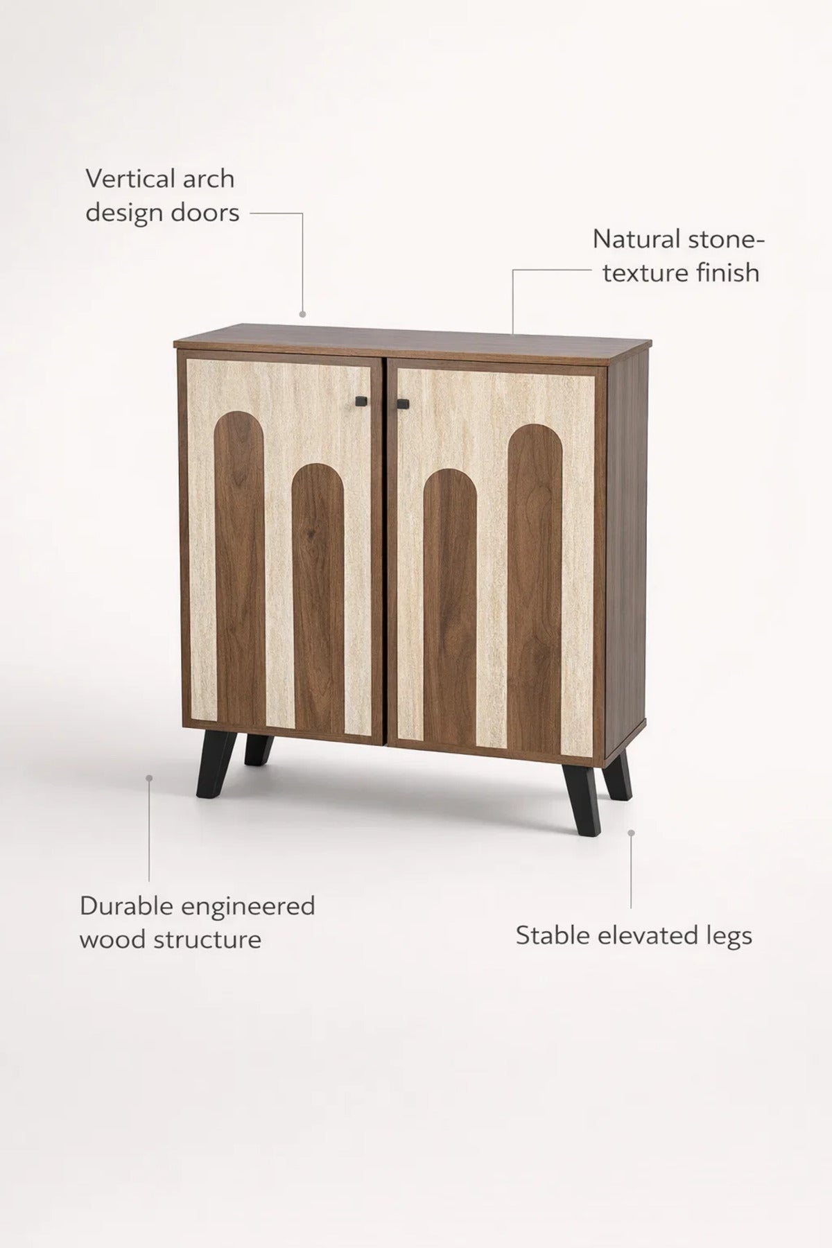 Dark Brown and Beige Shoe Cabinet with Decorative Panel Design 80 x 32 x 93 cm