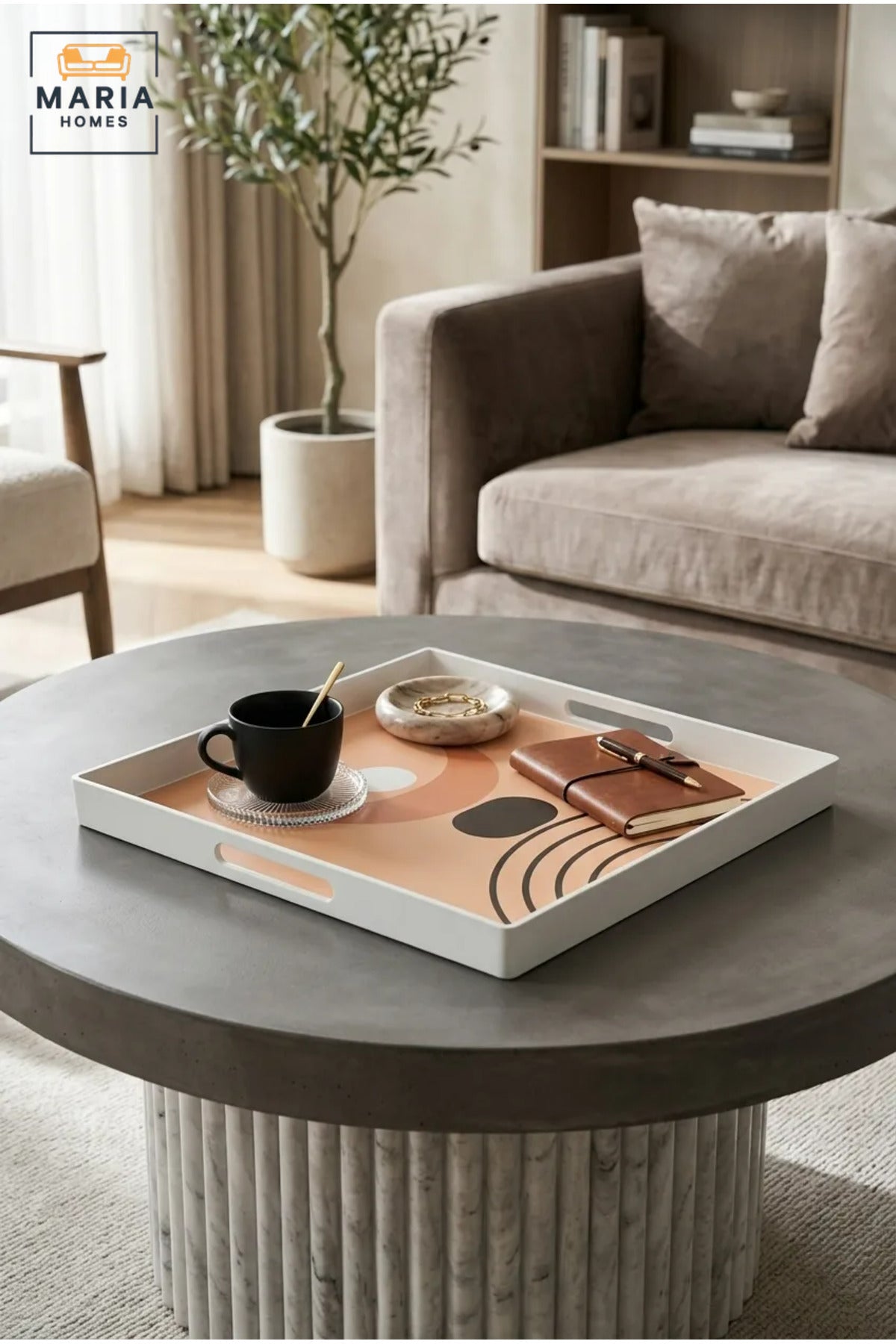 Square Serving Tray with Built-In Handles and Abstract Pattern, Multipurpose Food and Drinks Tray for Kitchen, Dining Room, Café and Hotel
