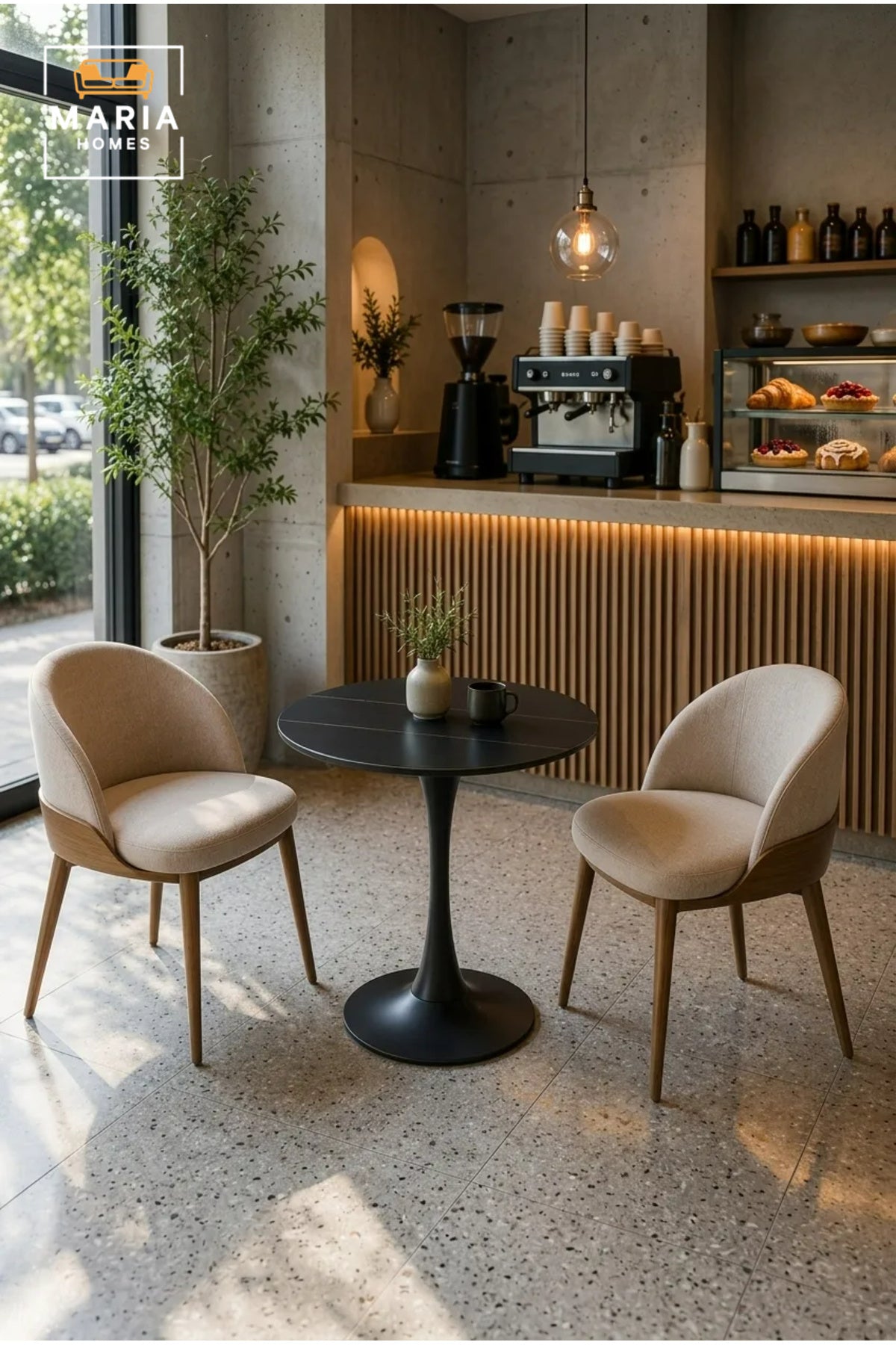 Modern Round Bistro Table with Black Pedestal Base for Cafe Dining Room Furniture