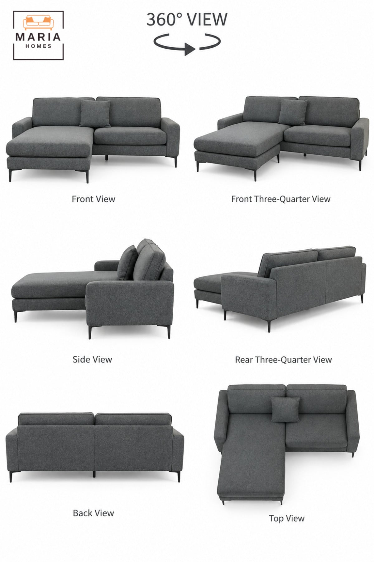 Large Dark Grey L-Shaped Sectional Sofa with Chaise Lounge, Soft Cushioned Seating, Modern Contemporary Design for Living Room, Lounge & Apartment