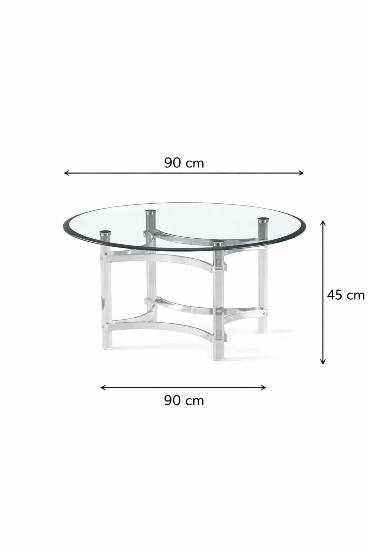 Modern Round Glass Center Table - Silver Frame (90*90*45 cm)