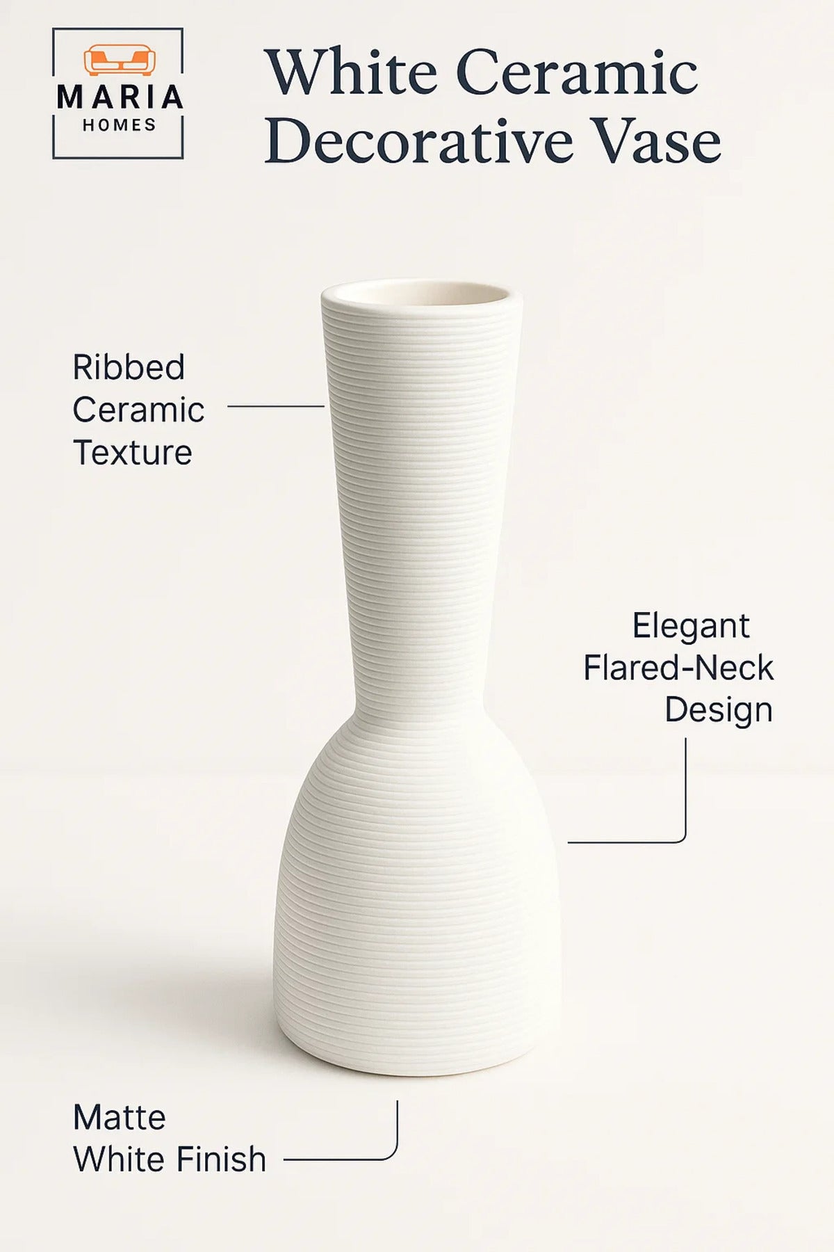 Modern White Decorative Vase Ð Sculpted Ceramic Table Vase with Textured Design