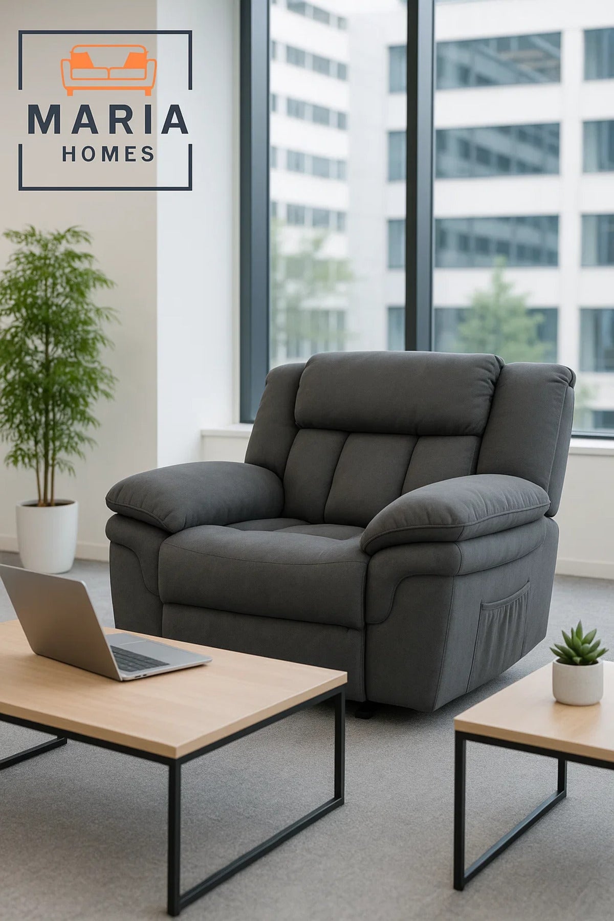 Plush Grey Manual Recliner Chair