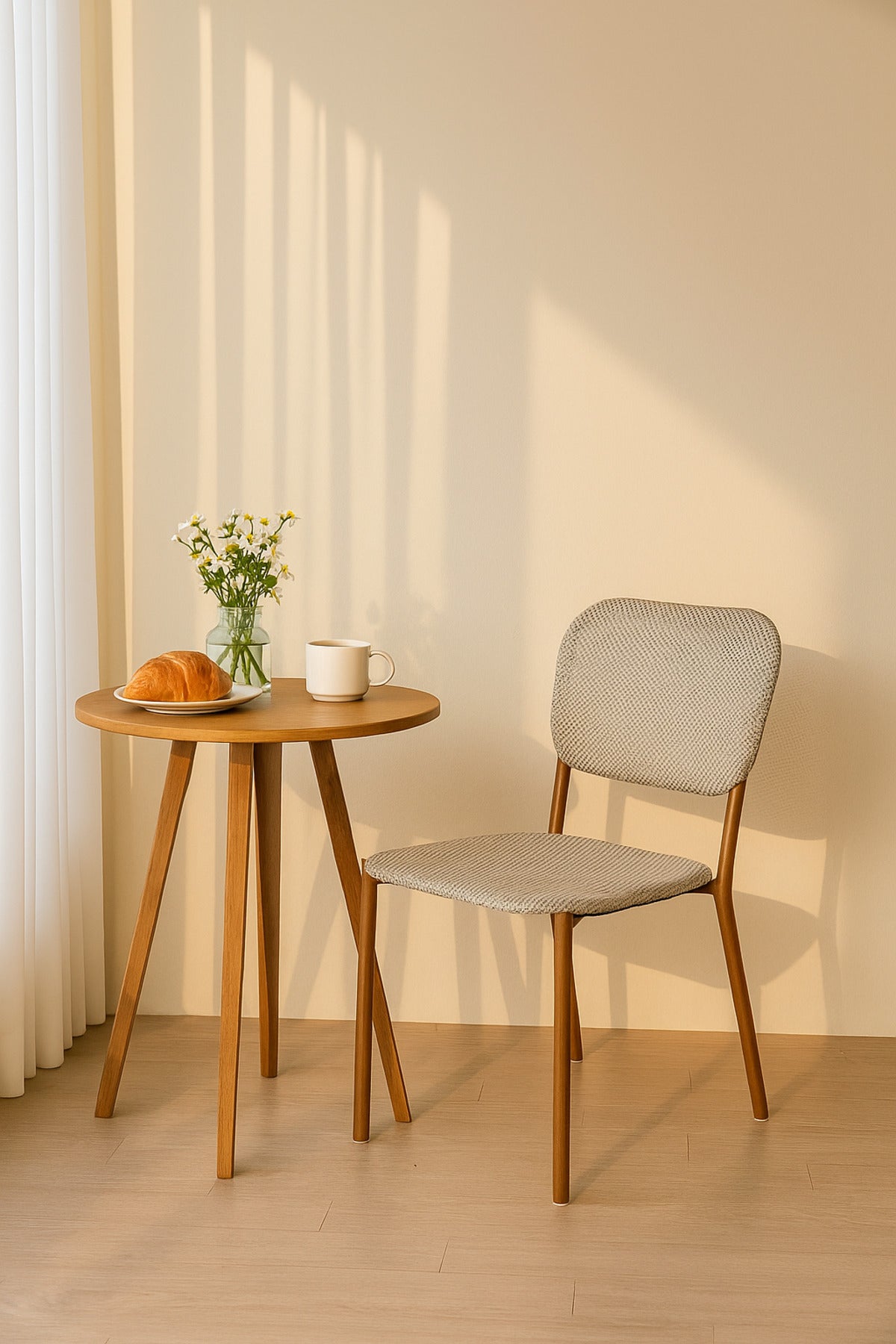 White Brown Fabric Dining Chair Ð Modern Upholstered Chair with Brown Metal Legs for Dining Room