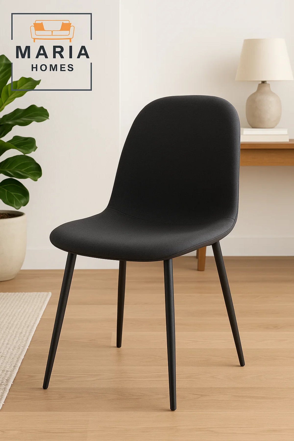 Modern Black Fabric Dining Chair Ð Comfortable Padded Seat with Sleek Metal Legs for Home or Office