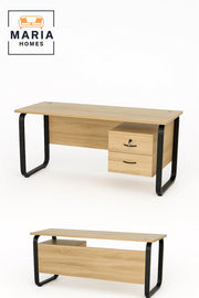 Light Wood Office Desk with Metal Frame and Lockable Drawer Cabinet-size 60*140