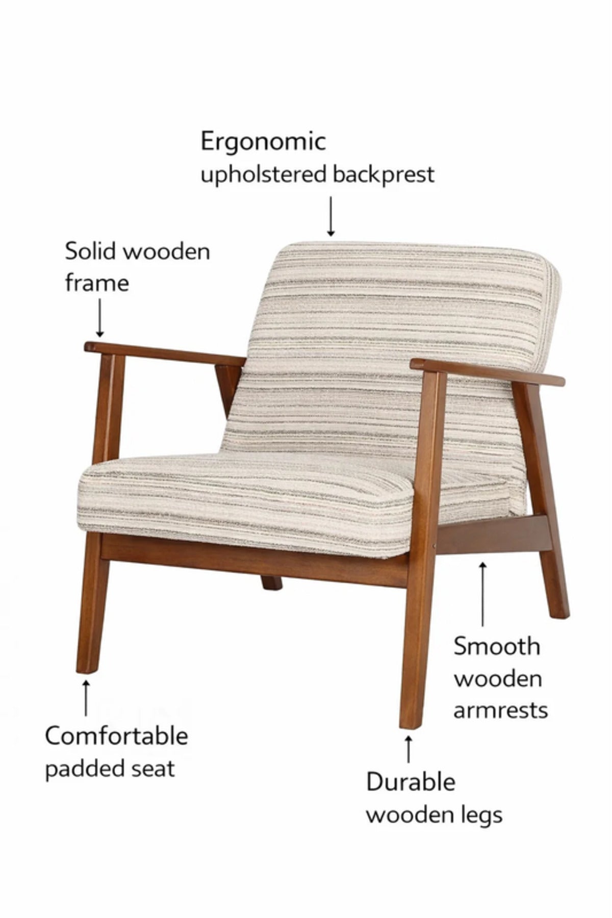 Modern Beige Fabric Lounge Armchair with Wooden Frame Comfortable Accent Chair