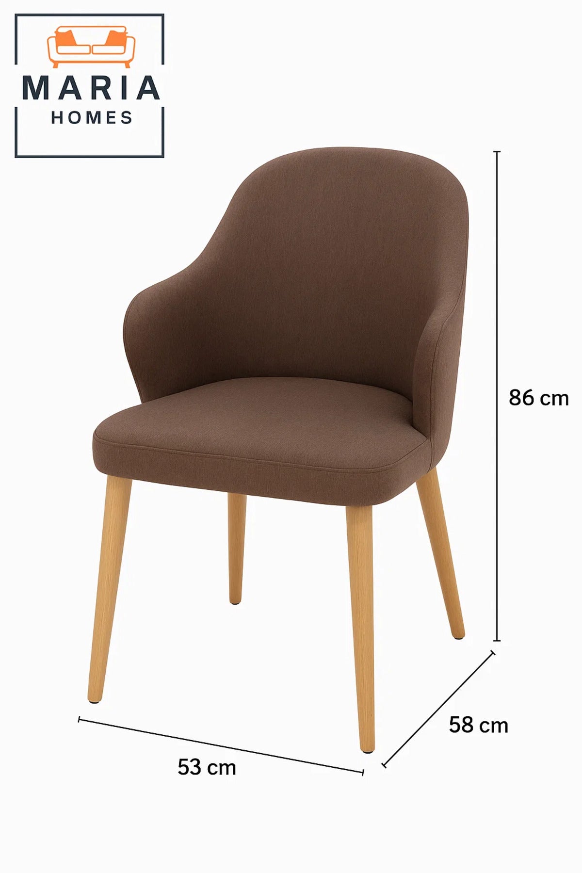 Modern Brown Fabric Dining Chair with Wooden Legs Ð Comfortable Upholstered Accent Chair