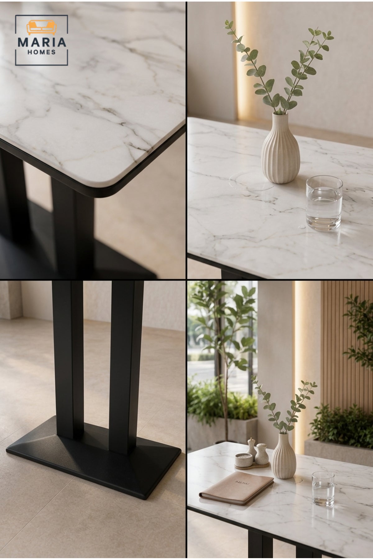 Modern Square Dining Table Marble Look Top Restaurant Table Café Table with Black Base