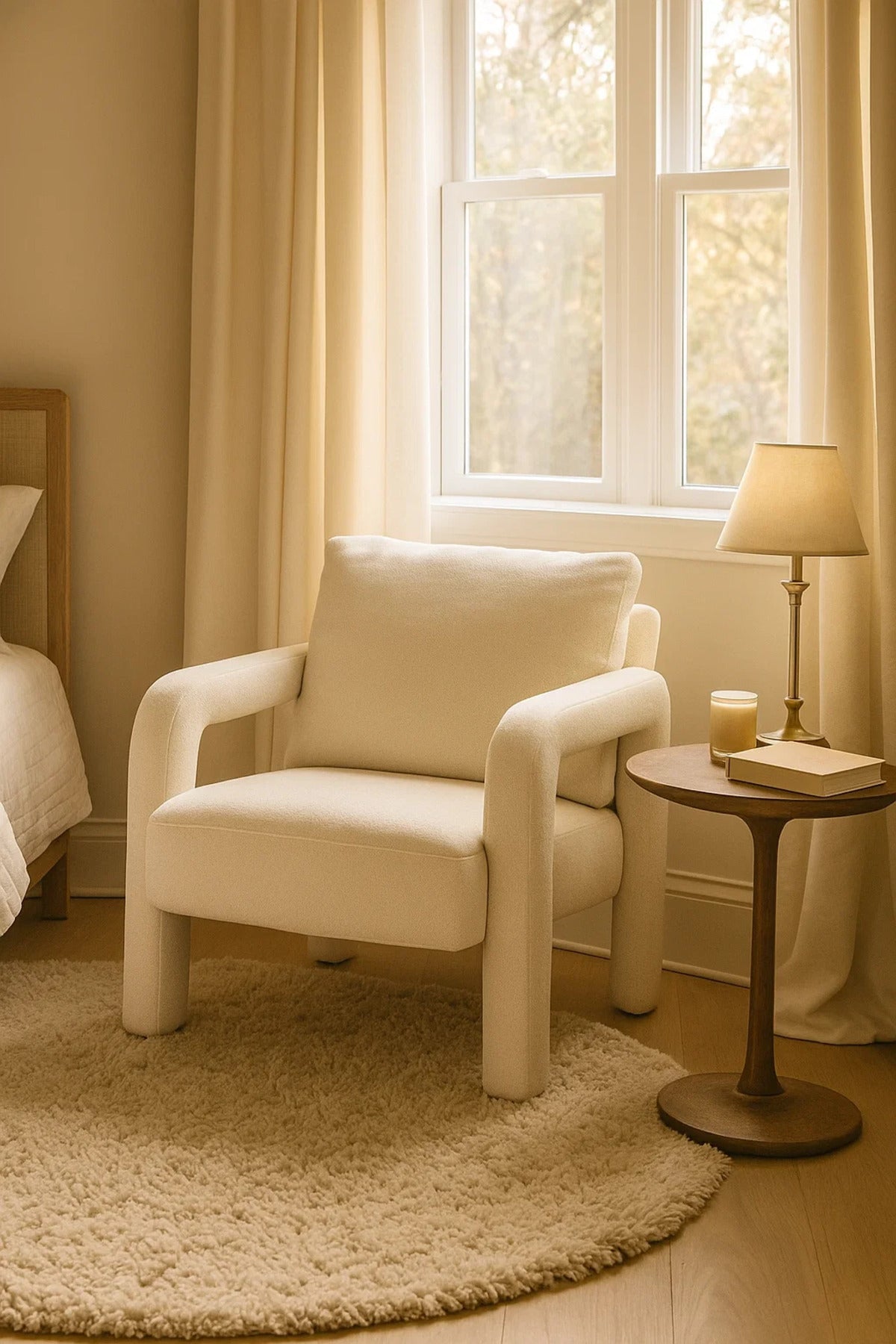 Luxury White Fabric Lounge Chair | Premium Living Room Armchair