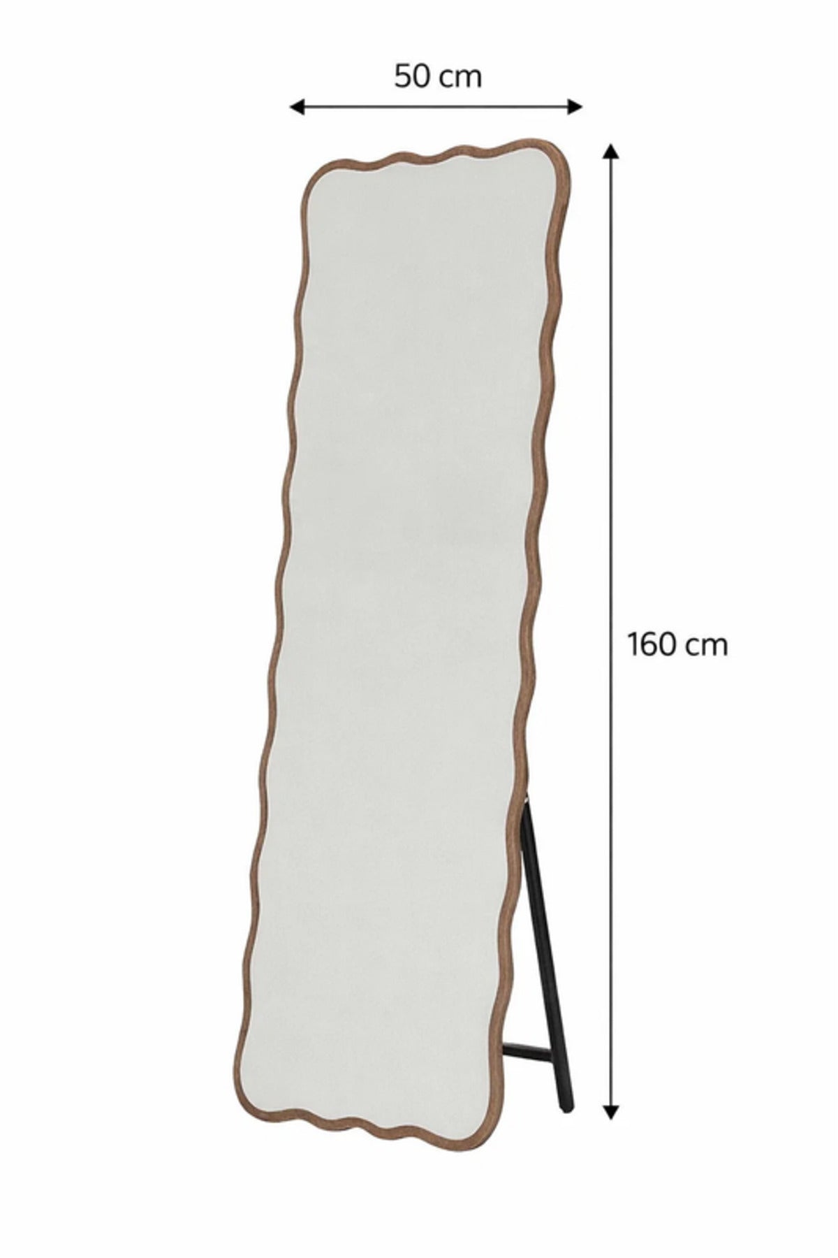 Wavy Wood Frame Floor Mirror Full Length Standing Mirror for Bedroom